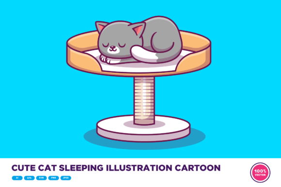 Cute Cat Sleeping Illustration Cartoon Review